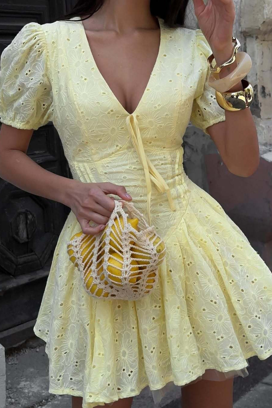 Puff Sleeve Hollow Out Boho Dress image 3