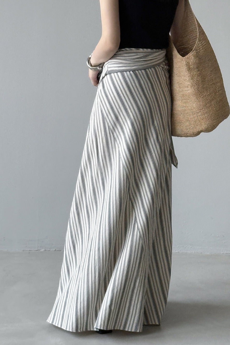 High Waist Striped Tie Waist A Line Maxi Skirt image 4