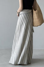 High Waist Striped Tie Waist A Line Maxi Skirt image 4