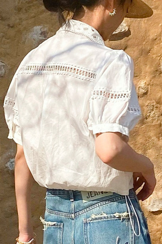 Chic Stripe Lace Puff Sleeve Blouse image 10