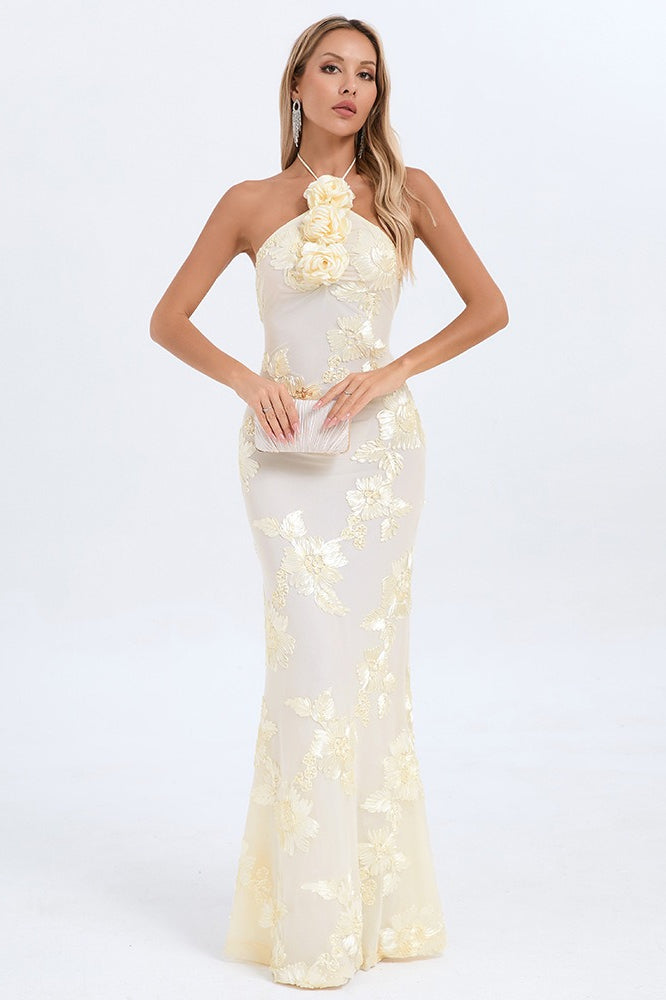 Halter Floral Foil Print Maxi Dress image 3