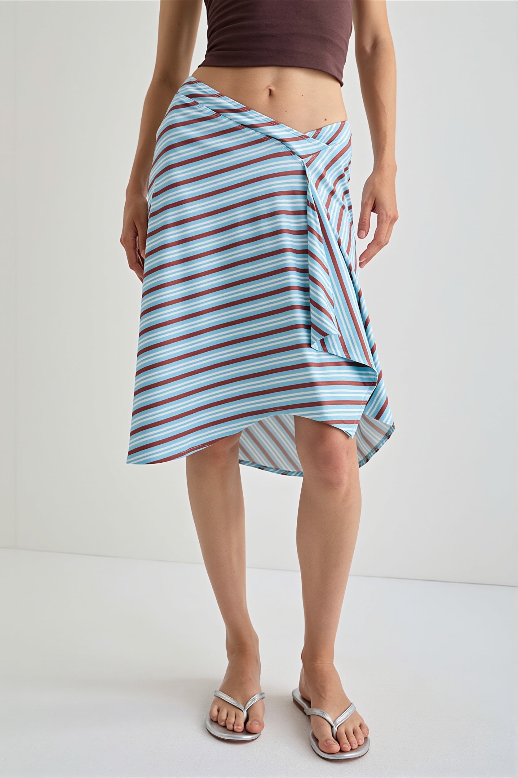 Elegant Striped Irregular Midi Skirt image 2