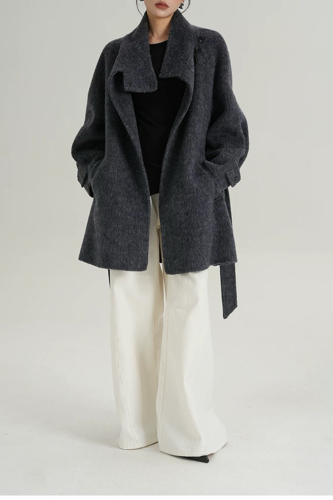 Chic Solid Wool Warm Loose Mock-neck Coat image 5