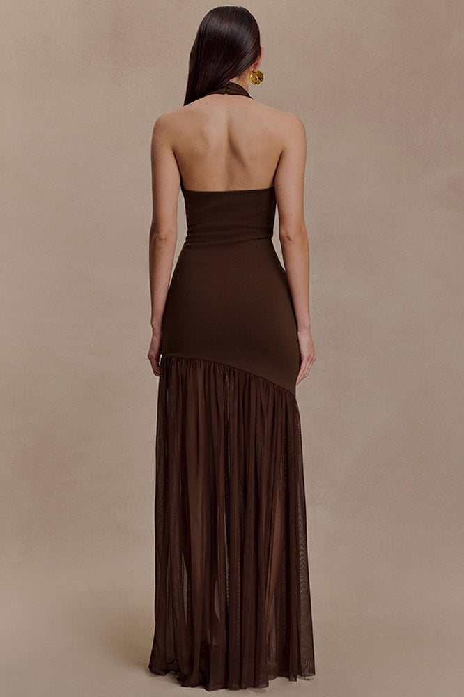 Asymmetrical Cutout Shirred Backless Fitted Maxi Dress image 8
