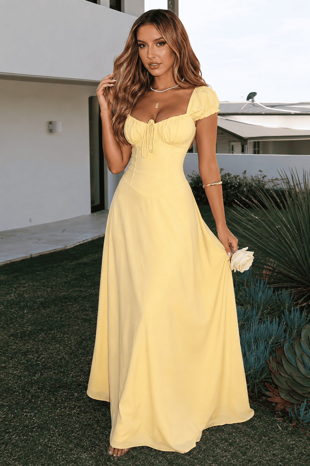 Elegant Slim Fit Ruched Waist Vacation Maxi Dress image 1