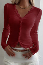 Lace Detail Long Sleeve Knit Top image 9