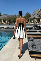 Chic Black and White Halter Waist Cinching Bandage Vacation Mini Dress image 2