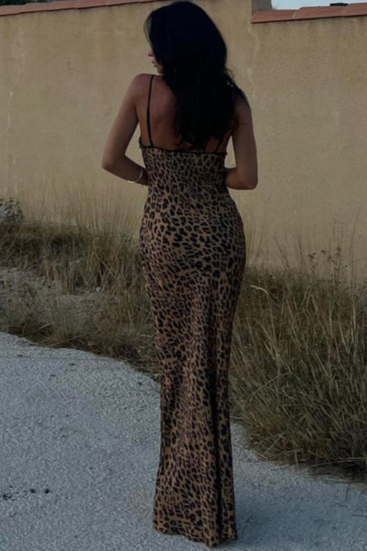 Leopard Off Shoulder Tie Back Maxi Dress image 3