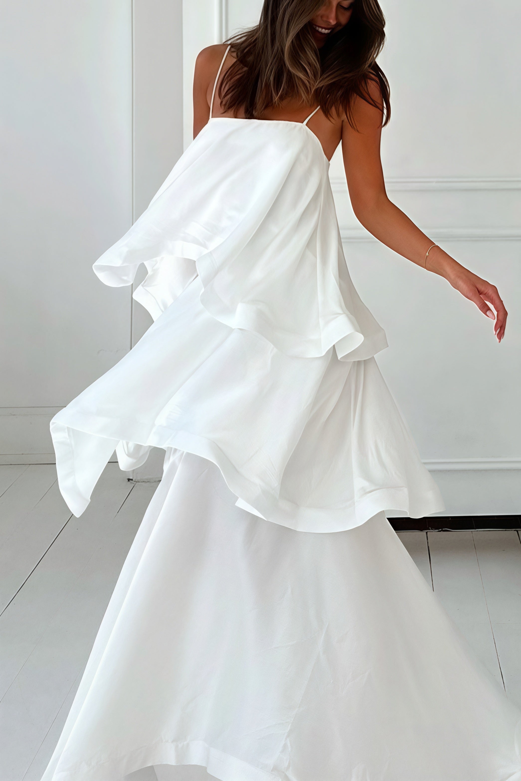 White Flowy Cami Tiered Maxi Dress image 2