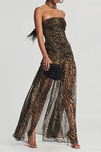 Strapless Zebra Sheer Slit Maxi Dress image 1