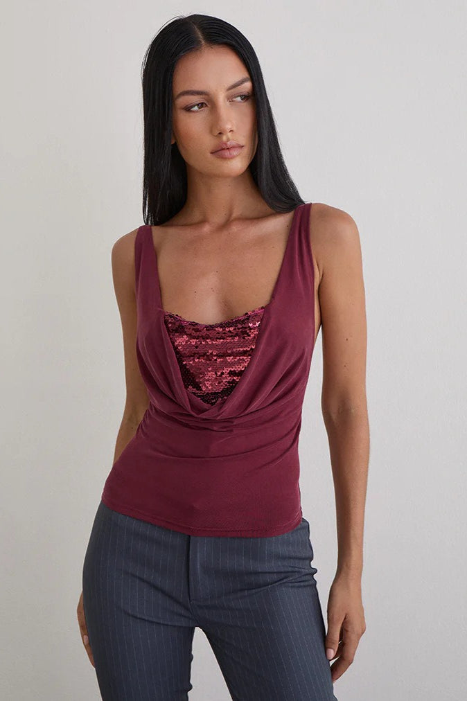 Chic Solid Slim U Neck Sequin Cami Top image 2