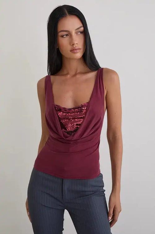 Chic Solid Slim U Neck Sequin Cami Top image 2