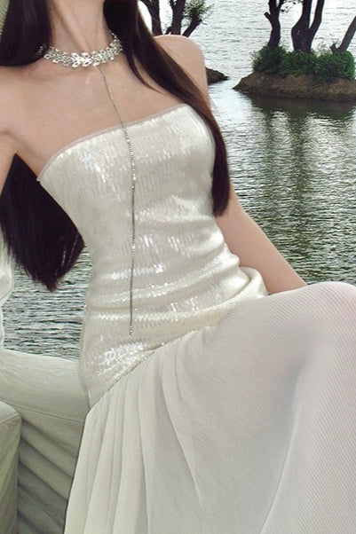 Sequin Patchwork Strapless Flowy Maxi Dress image 3