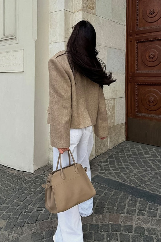 Vintage Solid Wool Blazer Wide-Collar Short Coat image 3