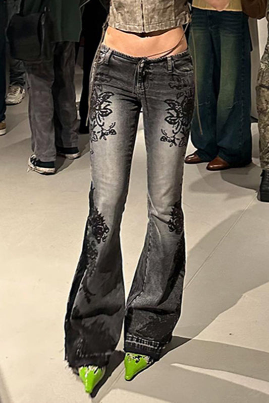 Vintage Plant Print Flared Jeans image 5