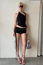 Chic Asymmetric Shoulder Slim Shorts Two Piece Set image 3