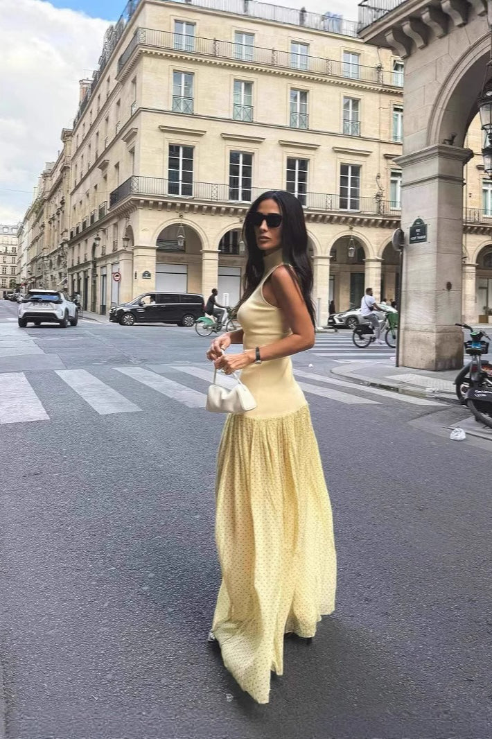 Yellow Sleeveless Mesh Boho Dress image 1