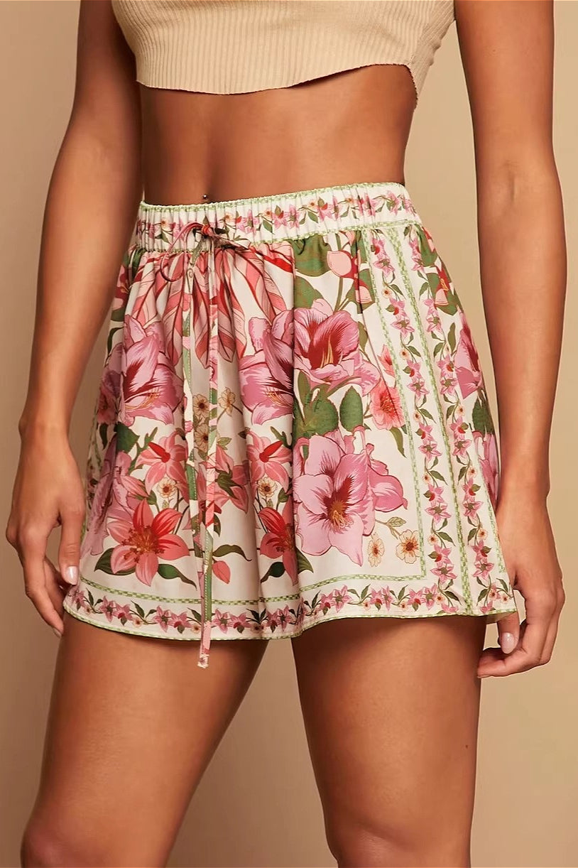 Tropical Print High Waist Vacation Shorts image 1