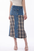 High Waist Denim Plaid Splice Skirt image 1