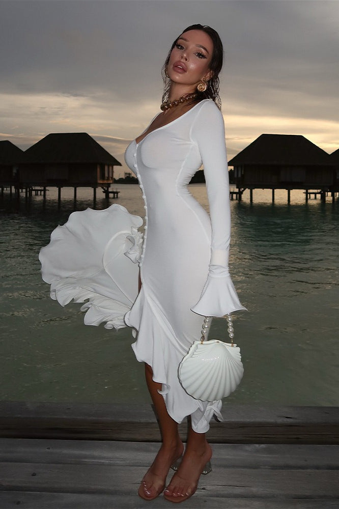 Solid Flare Sleeve Split Maxi Dress image 7