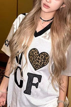 Leopard Print Patchwork Retro Jersey T‑shirt image 1