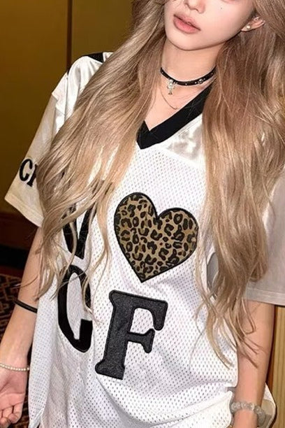 Leopard Print Patchwork Retro Jersey T‑shirt image 1