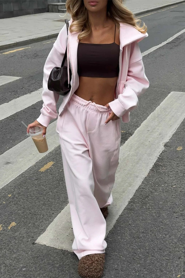 Zipper Hoodie Long Sleeve Wide Leg Pants Two Piece Set image 2