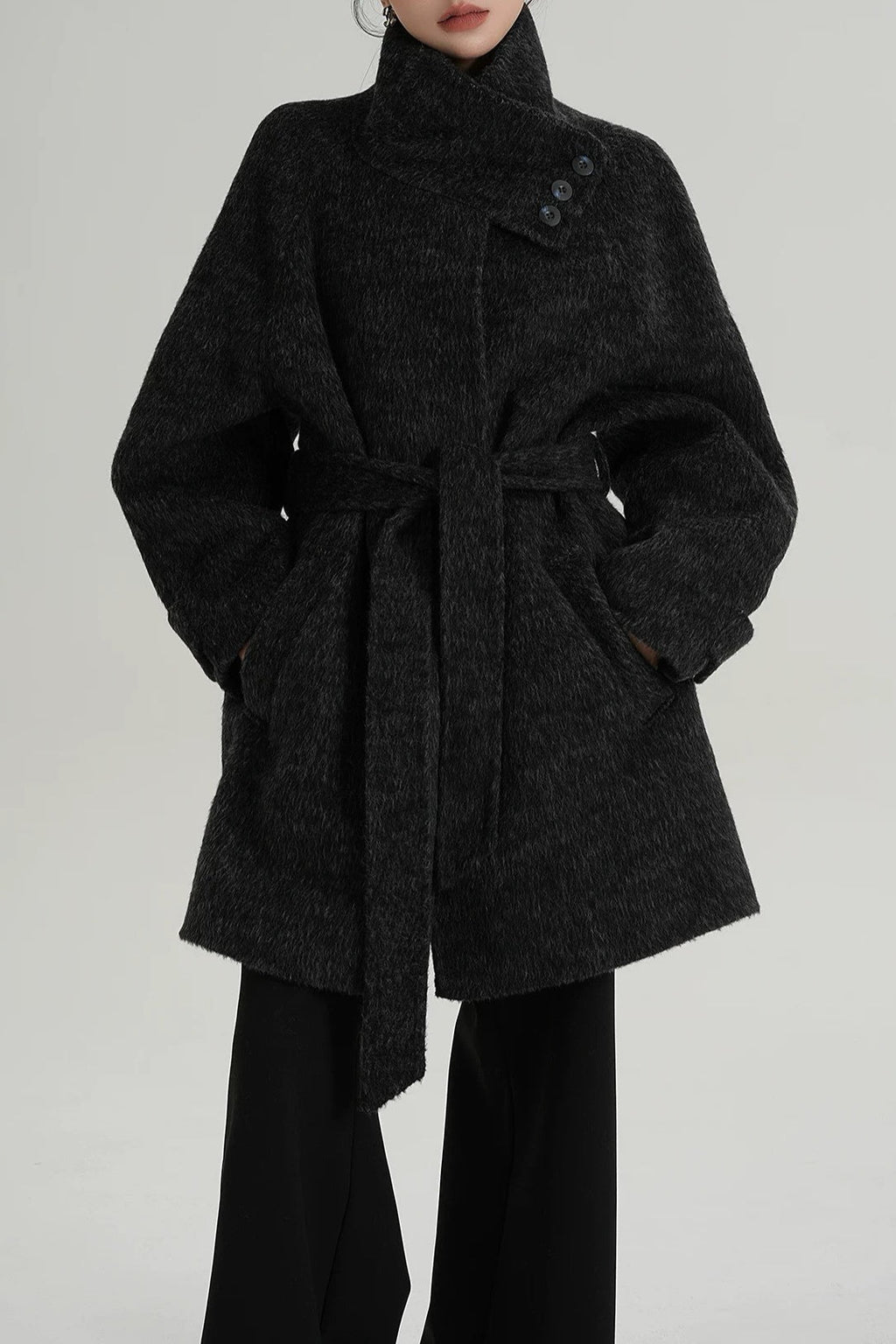 Chic Solid Wool Warm Loose Mock-neck Coat image 11