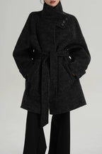 Chic Solid Wool Warm Loose Mock-neck Coat image 11