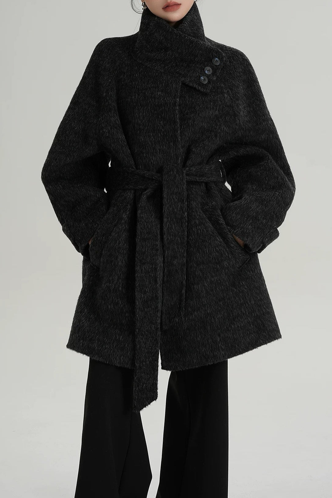 Chic Solid Wool Warm Loose Mock-neck Coat image 11