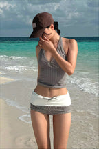 Plaid V Neck Backless Two Piece Swim Set image 3