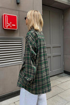 Plaid Mid Length Double Pocket Shirt Blouse image 6
