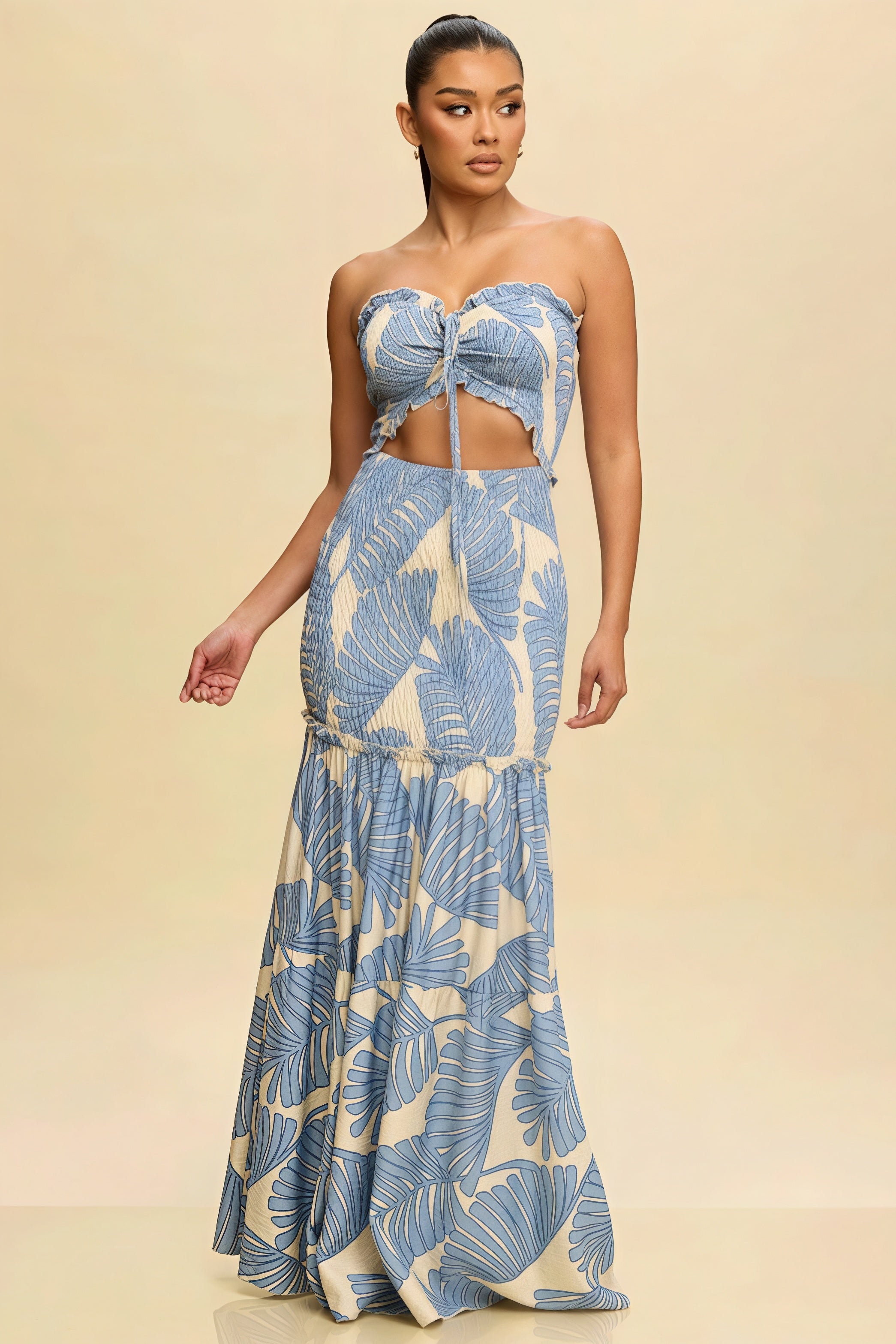 Printed Strapless Cutout Maxi Dress image 5