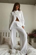 Solid Cotton Wrinkled Shirt Pants Two Piece Set image 1