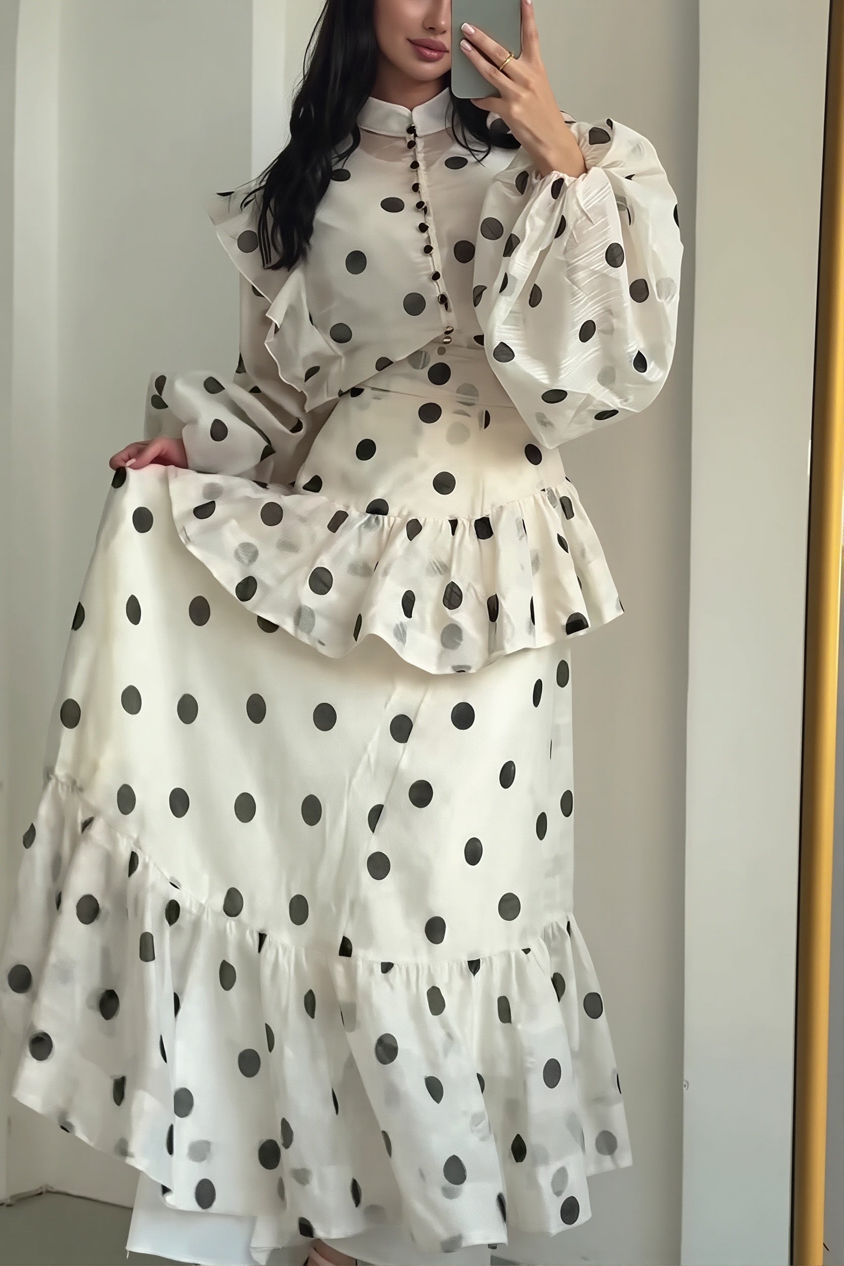 Sheer Polka Dot Long Sleeve Maxi Dress image 4