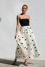 Polka Dot Print Strapless A-Line Maxi Dress image 2