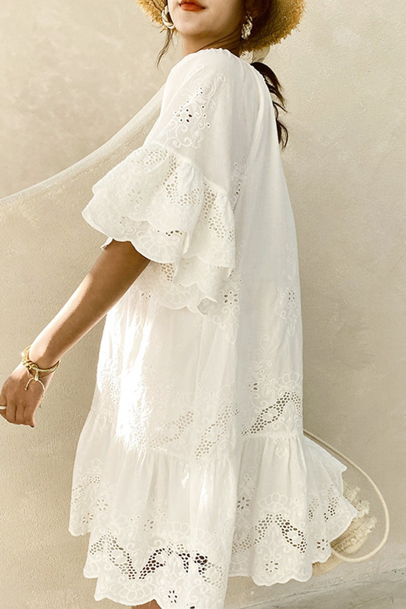 White Cotton Lace Boho Dress image 3