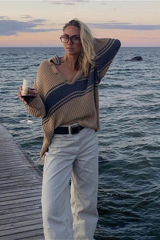 Striped Color Block Long Sleeve Knit Sweater image 3