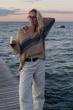 Striped Color Block Long Sleeve Knit Sweater image 3