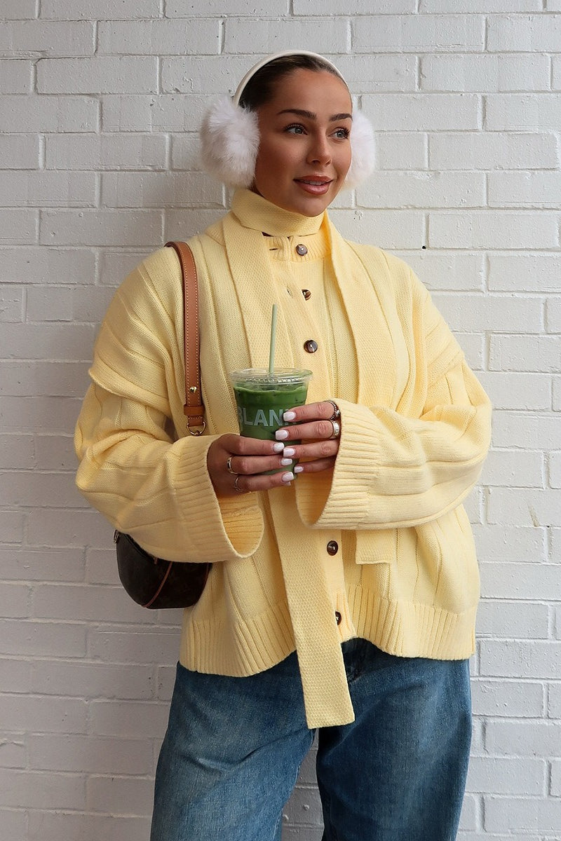 Yellow Ribbed Round Neck Knit Cardigan image 2