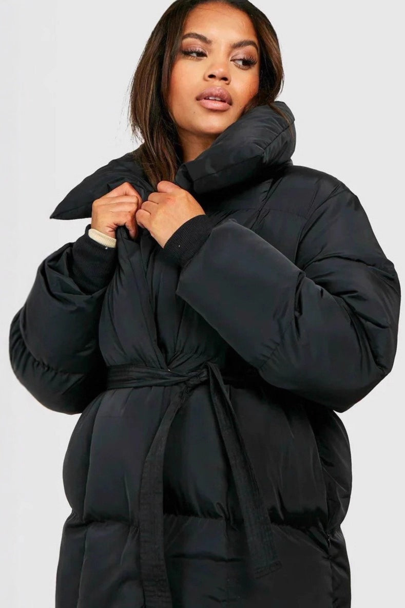 Oversized Solid Color Belted Puffer Jacket image 2