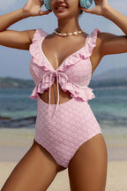 Jacquard Ruffle Hollow One Piece Swimwear image 3