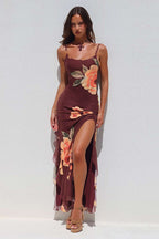 Floral Mesh Tie Split Bodycon Cami Party Dress image 1