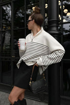 Striped Zip-Front Polo Knit Sweater image 2