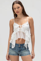 Blue Ruffle Irregular Slim Cami Top image 5