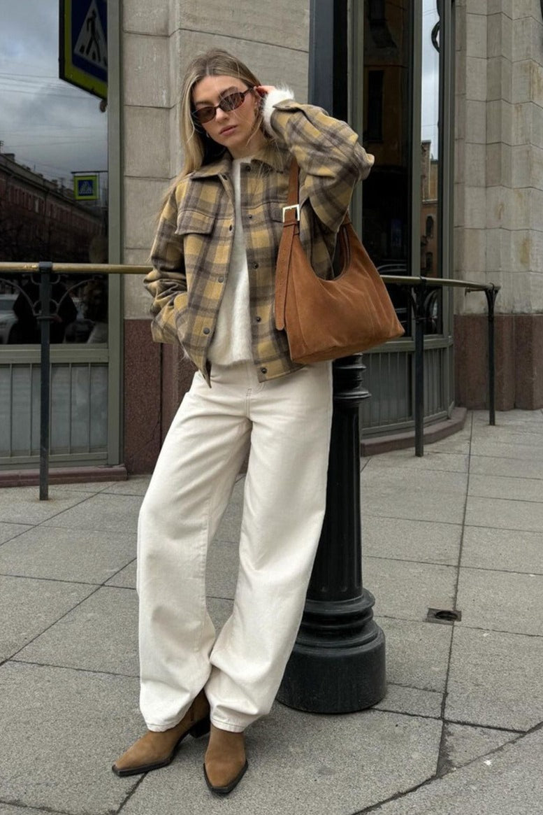 Loose Fit Plaid Wool Coat Jacket image 3