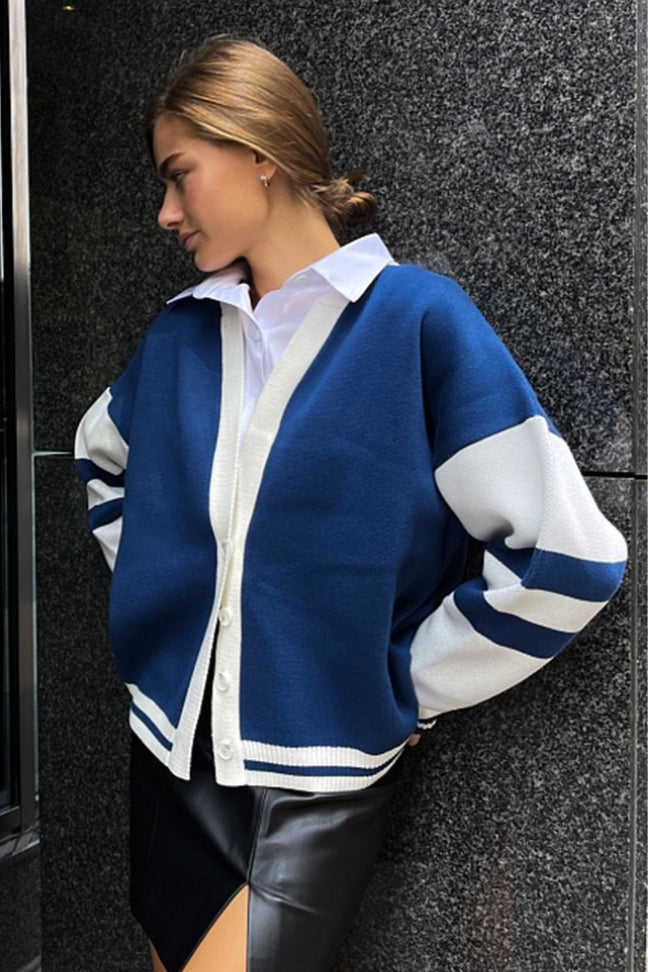 Simple Color Block Striped Relaxed Knit Cardigan image 2