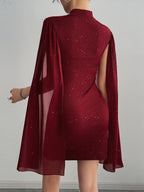 Rhinestone Spliced Round Neck Slim Fit Mini Dress image 11
