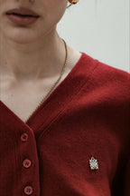 Red V Neck Knit Cardigan Blouse image 4