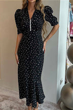 V Neck Ruffled High Waist Short Sleeve Floral Dress image 5